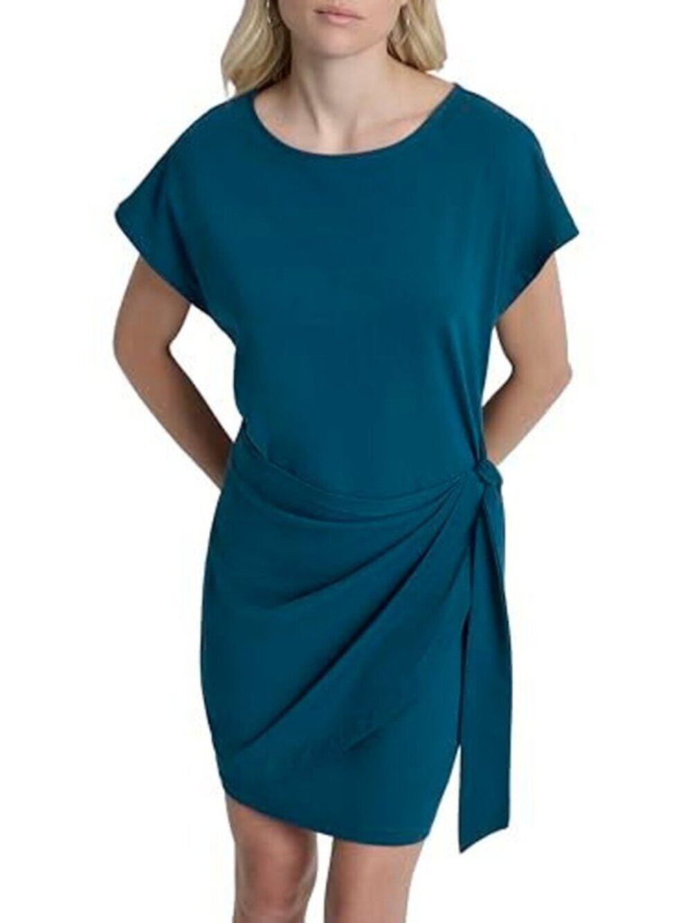 DKNY ✨Women's Boat Neck Tie-Front Dress Blue XL NWT Short Sleeve